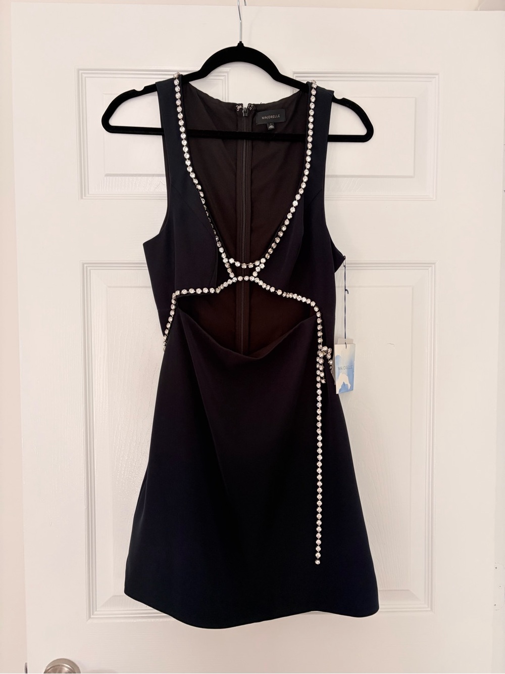 MAJORELLE Black Cutout Mini Dress with Crystal Trim